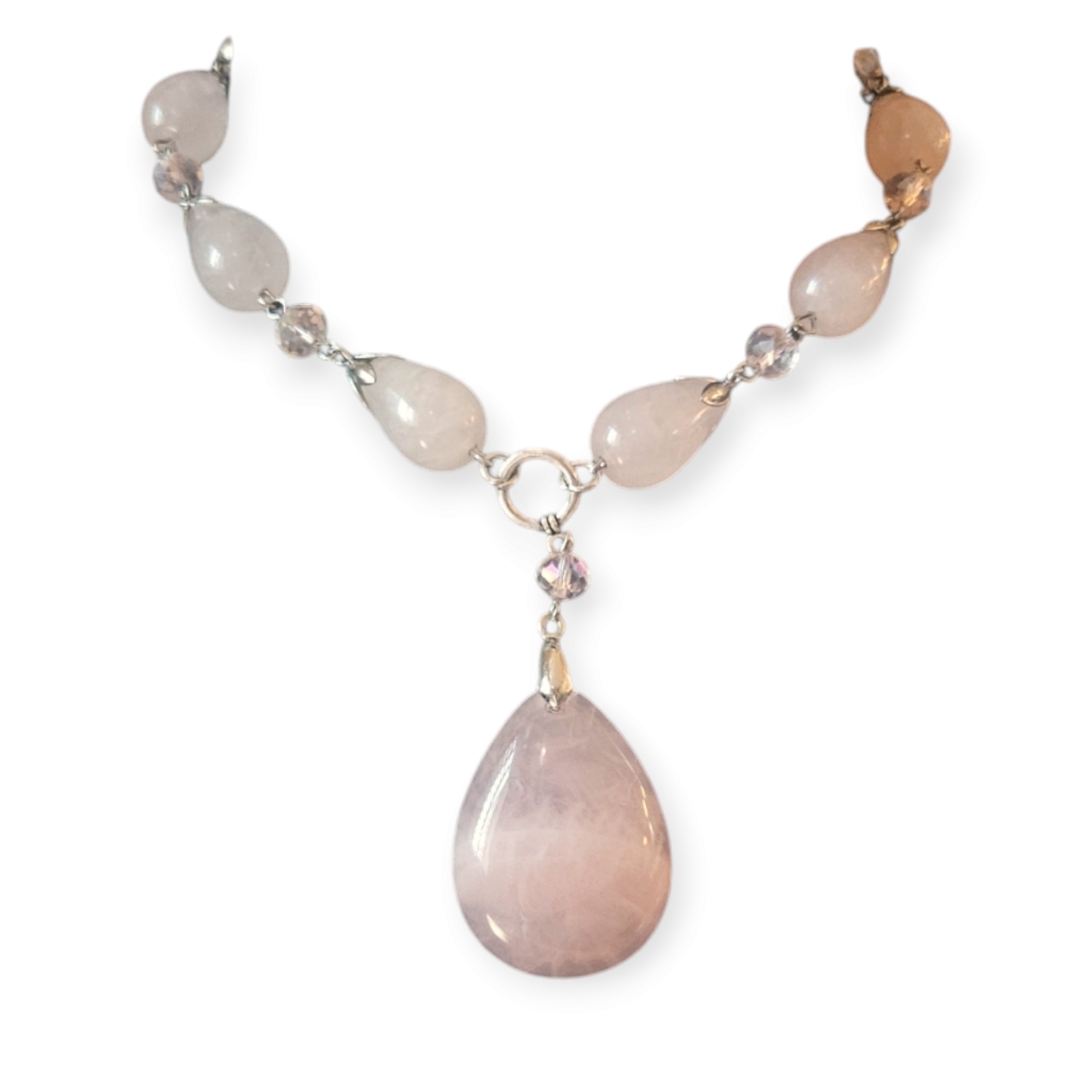 Rose Quartz Cobachon Necklace 45$